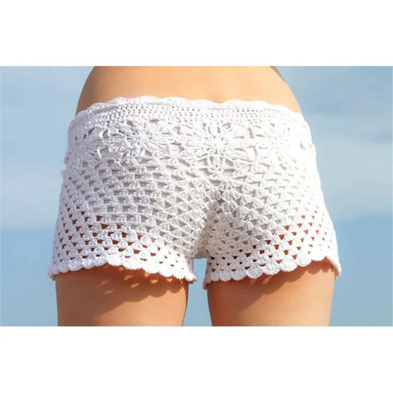 Ocean Mist White Crochet Shorts Sunset and Swim   