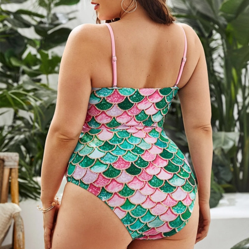 Curve Enchantress: Flattering Mermaid Print Swimsuit for Plus Size Women  Sunset and Swim   