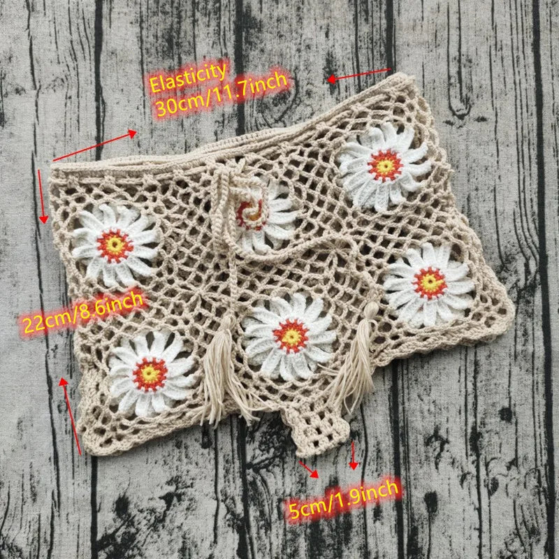 Sunflower Stunner Handmade Boho Crochet Shorts Set Sunset and Swim   