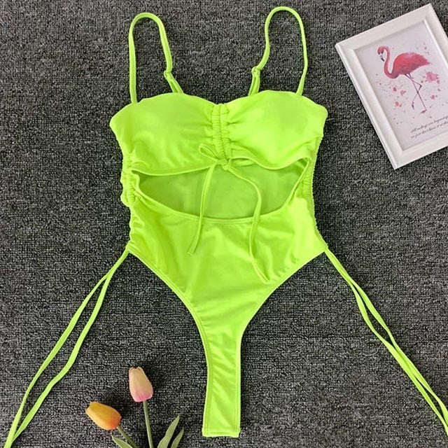 Tassel Dreams Underboob High Cut Out Swimsuit  Sunset and Swim Green 2 S 