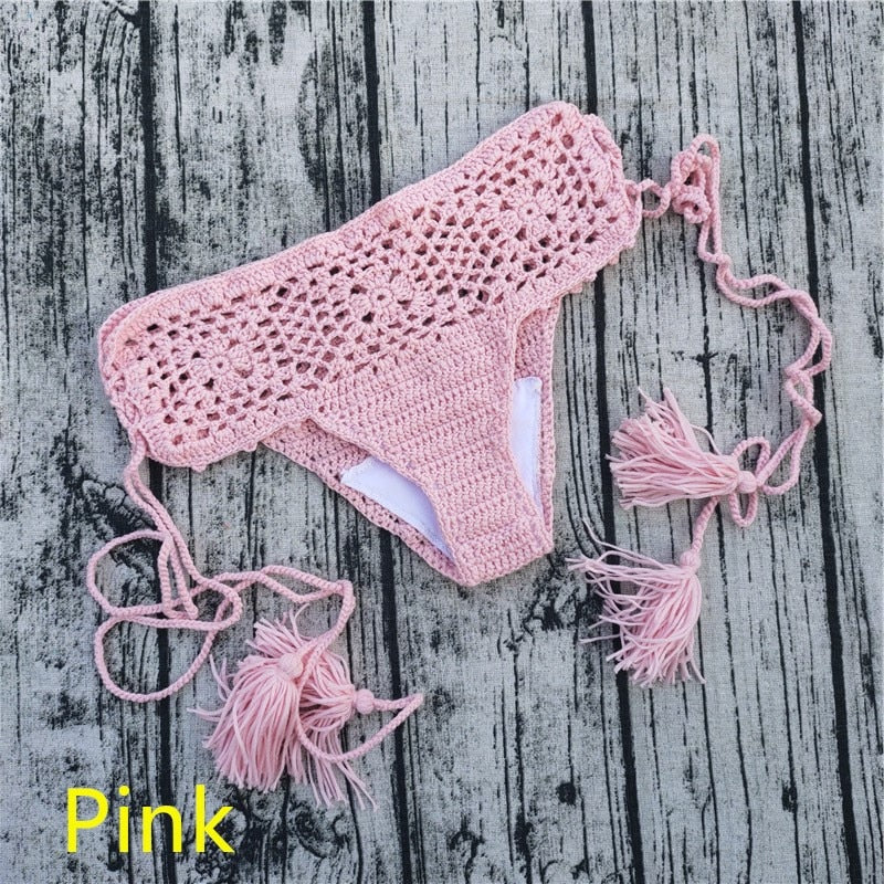 15 Color Women Openwork Mediterranean Grid Crochet Shorts Bikini Bottom Tassel Casual Beach Bandage Hot Pants Sunset and Swim   