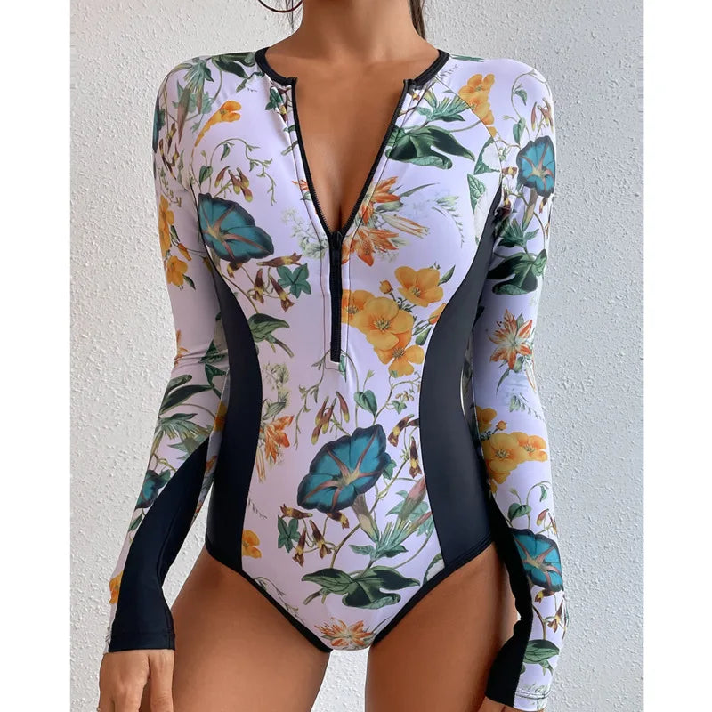 Ocean Drift Long Sleeve Rash Guard Zipper Swimsuit Sunset and Swim   