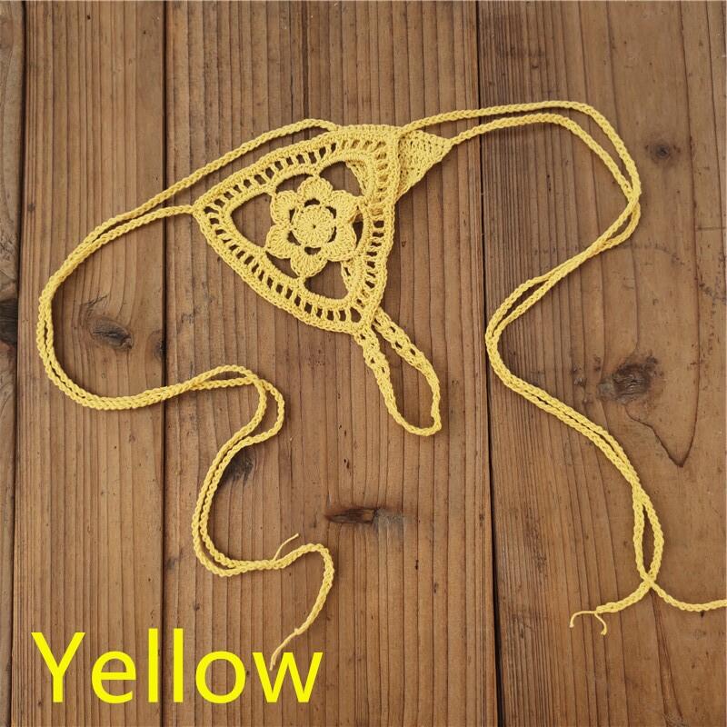 13 Colors Crochet Thong String Women&#39;s Mini Secret Romance Bikini Micro Swimwear Sunset and Swim Yellow One Size 