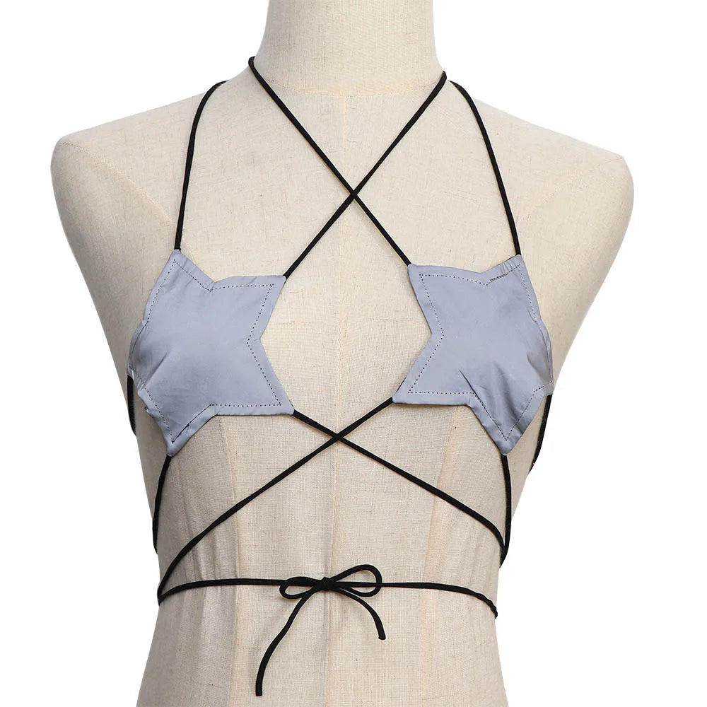 Leather Star Strappy Star Shape Bra Bustier Crop Top Sunset and Swim Silver  