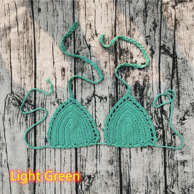 11 Color Beach Crochet Bikini Tops Beach Push up OR Interlining Beach Women Swimwear Top Sunset and Swim Light Green L 