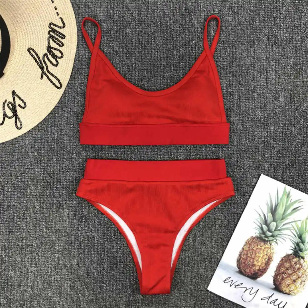 Luxe Solid High-Waist Scoop Bikini Set Sunset and Swim   