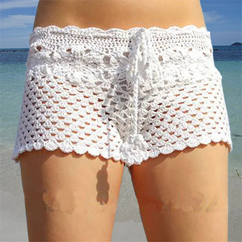 Ocean Mist White Crochet Shorts Sunset and Swim   