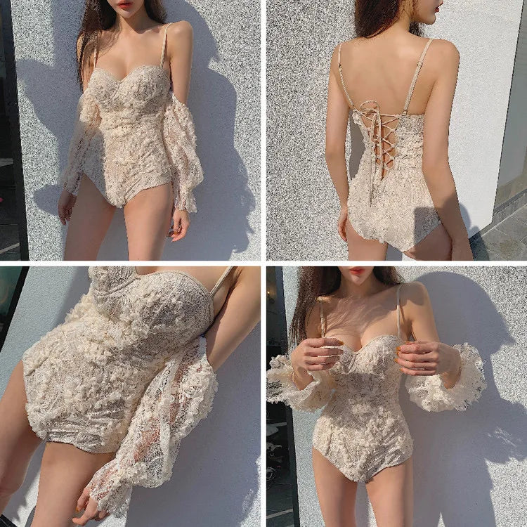 Floral Lace Dream Vintage Cream Swimsuit Sunset and Swim