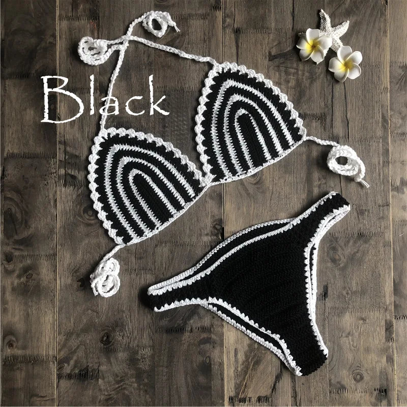 Paradise Perfection Crochet Triangle Bikini Black Set  Sunset and Swim Black S 