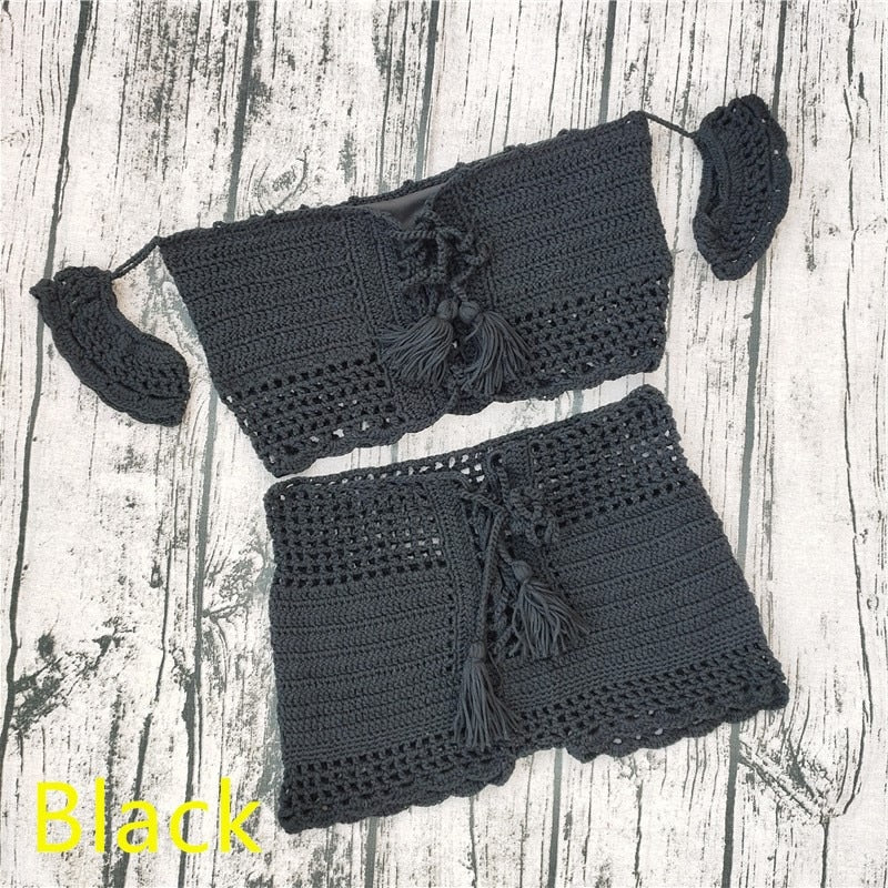 Ibiza Boho Dreams Crochet Bikini Set  Sunset and Swim Black S 