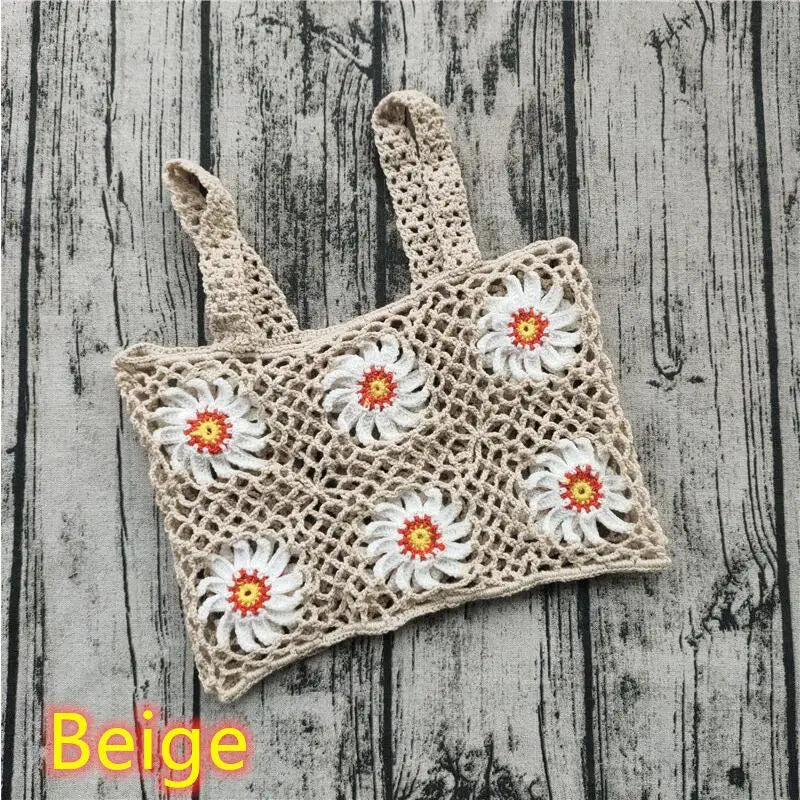 Sunflower Stunner Handmade Boho Crochet Shorts Set Sunset and Swim Beige Top S 