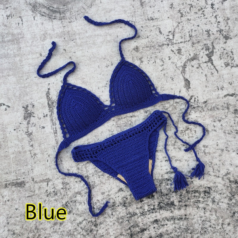 Boho Beach Beauty Handmade Crochet Bikini  Sunset and Swim Blue S 