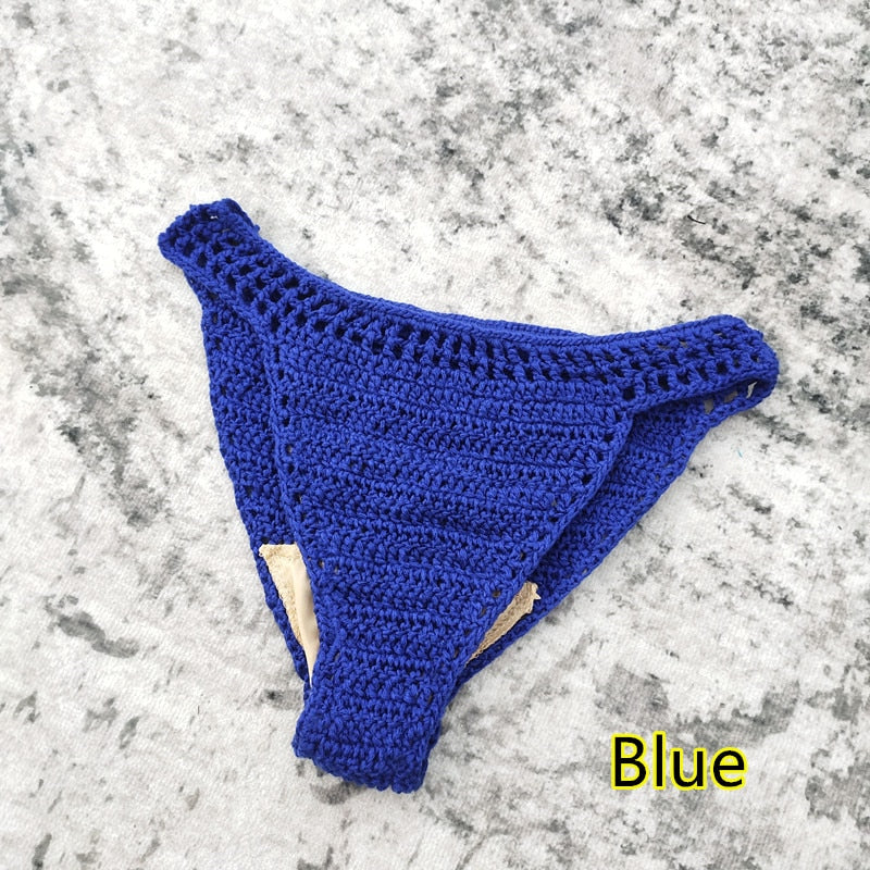 Boho Handmade Crochet Bikini Bottoms  Sunset and Swim Blue S 