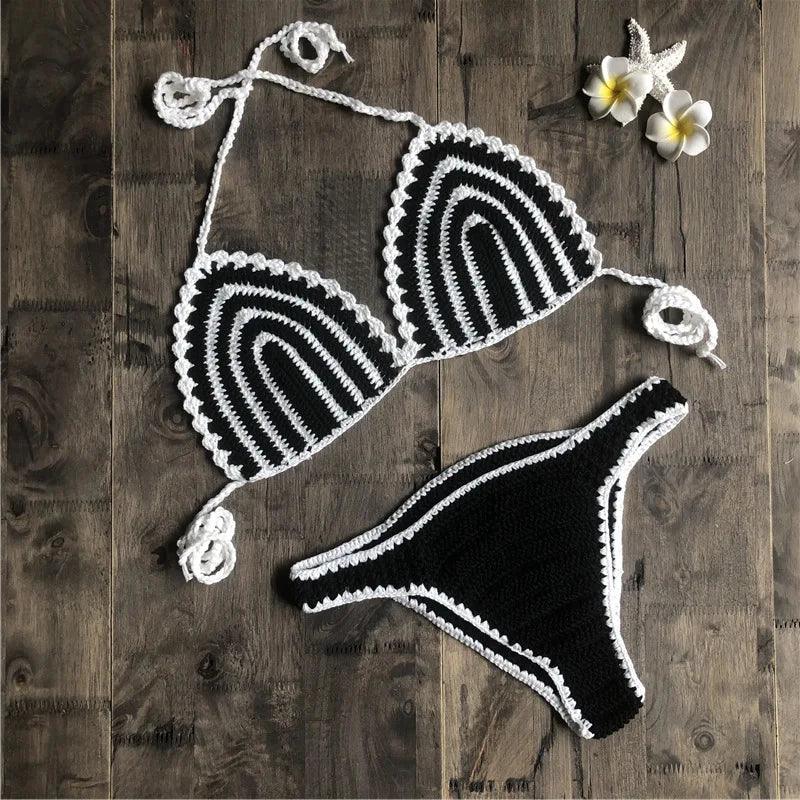Paradise Perfection Crochet Triangle Bikini Black Set  Sunset and Swim   