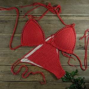 Handmade Sun-Kissed Crochet Boho Bikini  Sunset and Swim Red S 