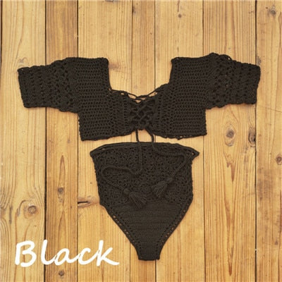 Exclusive Bohemian Handmade High Waist Bikini Set Sunset and Swim Black S 