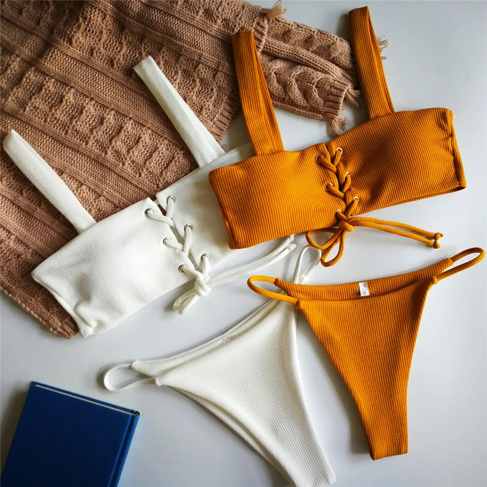 Malibu Lace Up Bikini Set Sunset and Swim   