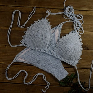 Handmade Sun-Kissed Crochet Boho Bikini  Sunset and Swim Baby Blue S 