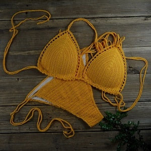 Handmade Sun-Kissed Crochet Boho Bikini  Sunset and Swim Orange S 