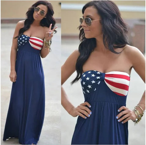 USA Flag Strapless Maxi Dress  Sunset and Swim   
