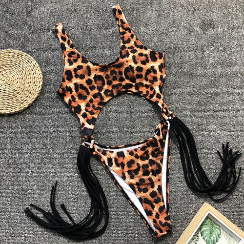 Tassel Dreams Underboob High Cut Out Swimsuit  Sunset and Swim Leopard S 