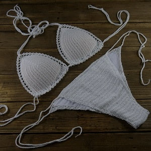 Handmade Sun-Kissed Crochet Boho Bikini  Sunset and Swim White S 