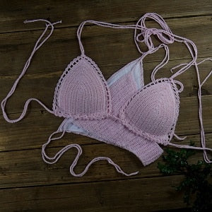 Handmade Sun-Kissed Crochet Boho Bikini  Sunset and Swim Pink S 