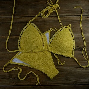Handmade Sun-Kissed Crochet Boho Bikini  Sunset and Swim Yellow S 