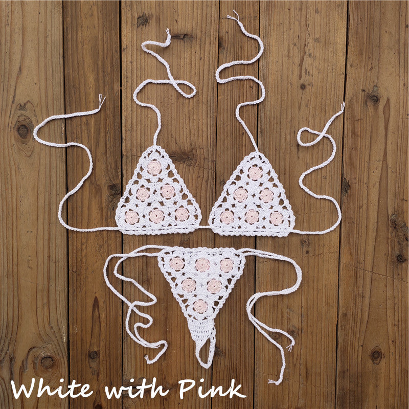 Hot Pink Crochet Micro Thong G-String Bikini Bottom for Women