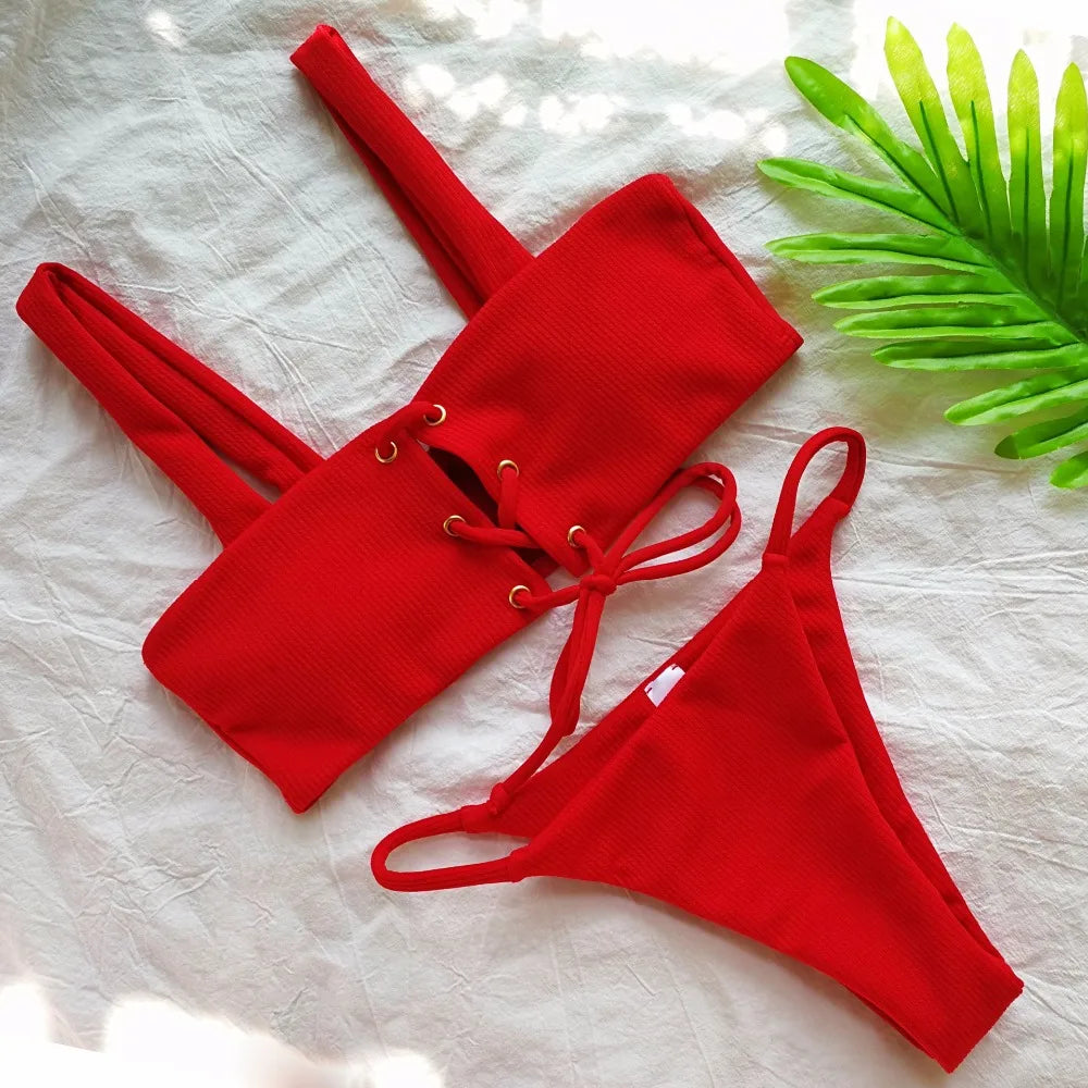 Malibu Lace Up Bikini Set Sunset and Swim   