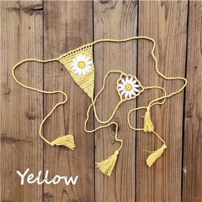 Sweet Sunflower Crochet Micro Thong String Bikini Bottom  Sunset and Swim Yellow S 