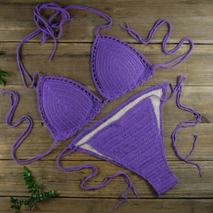 Handmade Sun-Kissed Crochet Boho Bikini  Sunset and Swim Purple S 