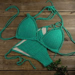 Handmade Sun-Kissed Crochet Boho Bikini  Sunset and Swim Green S 
