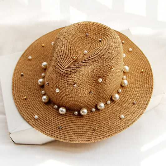Pearl Beach Elegance Summer Straw Sun Hat  Sunset and Swim Brown 56-58cm 