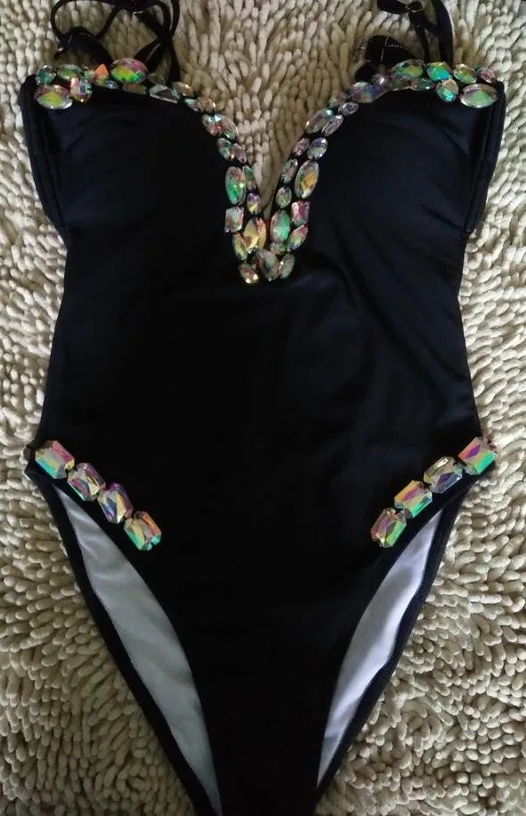 Luxe Vacation Crystal Rhinestone Swimsuit Sunset and Swim   