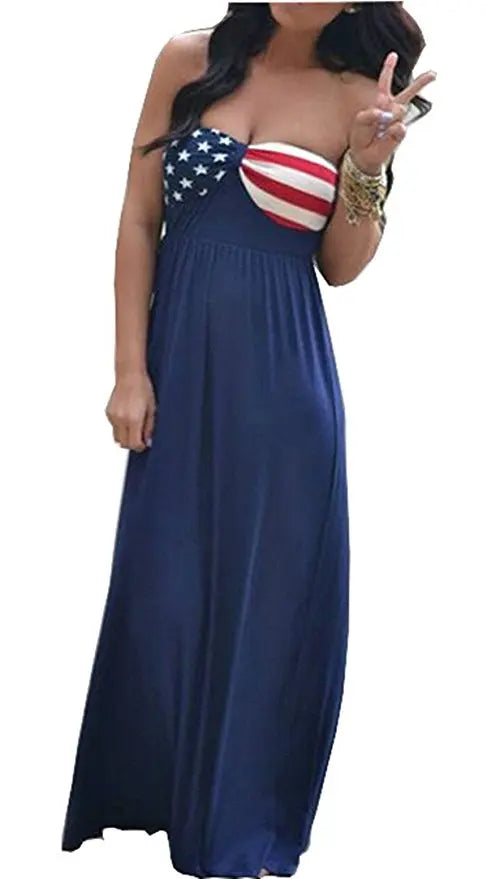 USA Flag Strapless Maxi Dress Sunset and Swim   