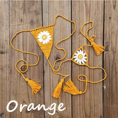 Sweet Sunflower Crochet Micro Thong String Bikini Bottom  Sunset and Swim Orange S 