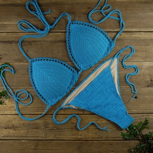 Handmade Sun-Kissed Crochet Boho Bikini  Sunset and Swim Sky Blue S 
