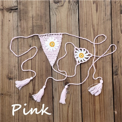 Sweet Sunflower Crochet Micro Thong String Bikini Bottom  Sunset and Swim Pink S 