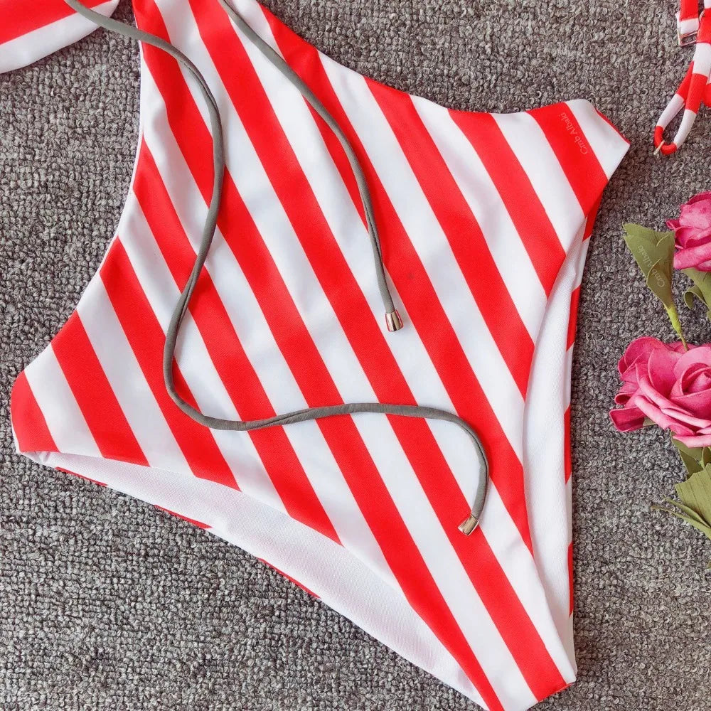Vintage Striped Cutout Bandeau One-Piece Swimsuit Sunset and Swim   