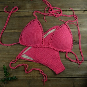 Handmade Sun-Kissed Crochet Boho Bikini  Sunset and Swim Hot pink S 