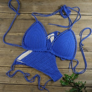 Handmade Sun-Kissed Crochet Boho Bikini  Sunset and Swim Blue S 