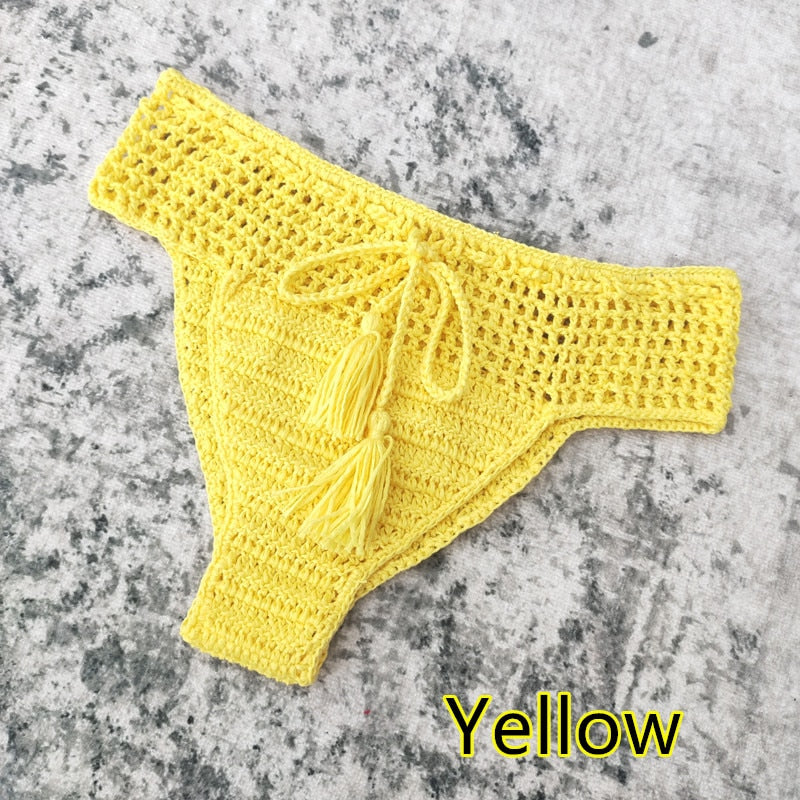 Boho Chic Tassel Bikini Bottoms  Sunset and Swim Yellow S 