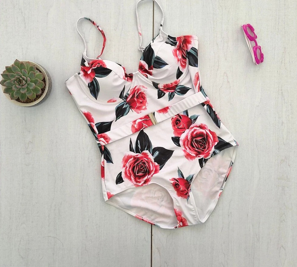 Adorable Sweet Summer Belted Swimsuit  Sunset and Swim   