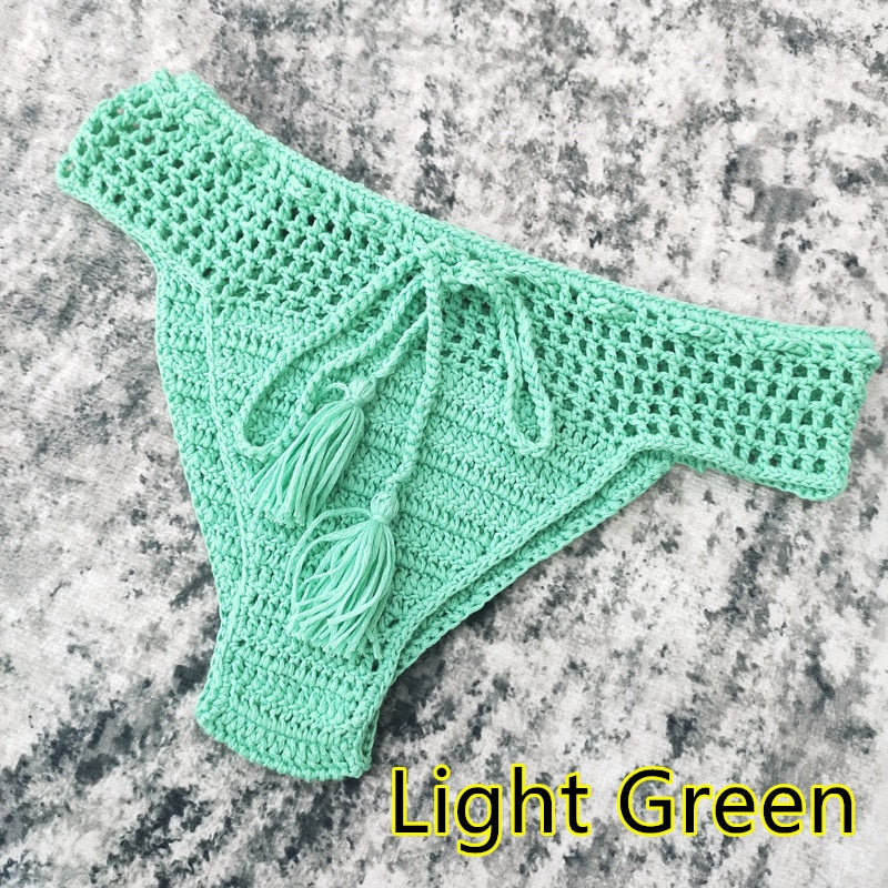 Boho Chic Tassel Bikini Bottoms  Sunset and Swim Light Green S 