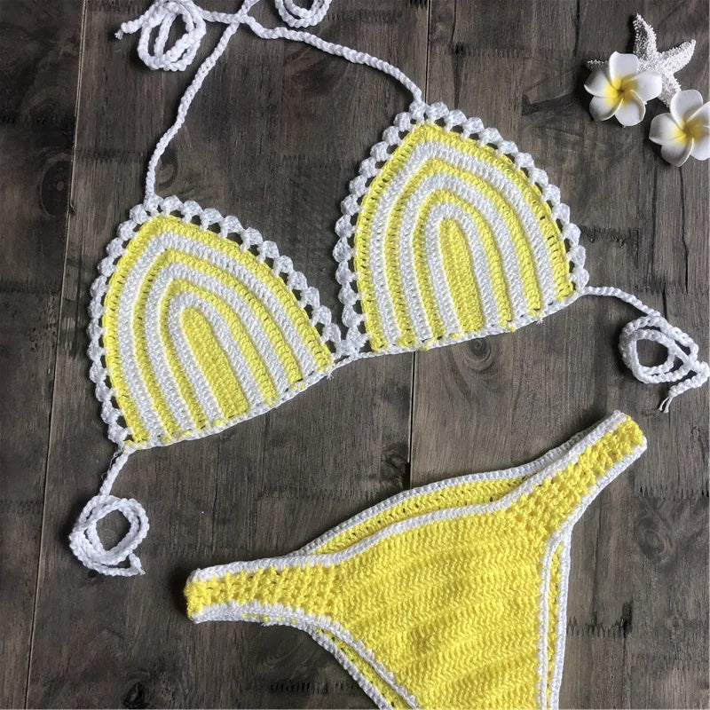 Paradise Perfection Crochet Triangle Bikini Yellow Set  Sunset and Swim   