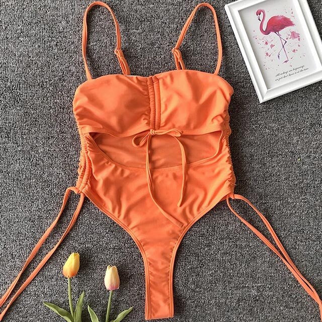 Tassel Dreams Underboob High Cut Out Swimsuit  Sunset and Swim Orange 3 S 
