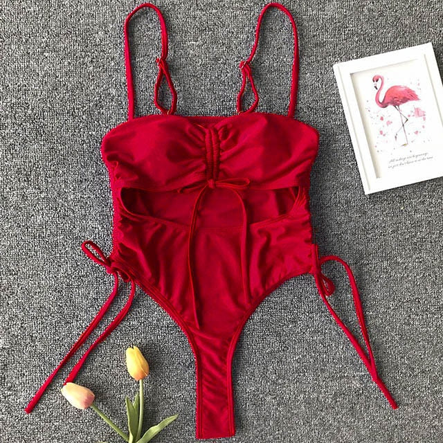 Tassel Dreams Underboob High Cut Out Swimsuit  Sunset and Swim Red S 