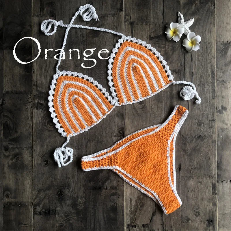 Paradise Perfection Crochet Triangle Bikini Set  Sunset and Swim Orange S 