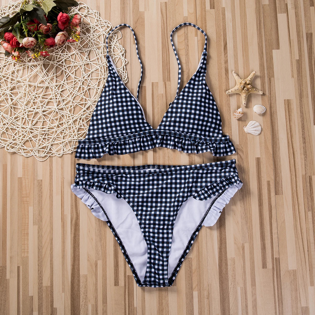 Sunset and Swim Preppy Plaid Ruffle Bikini Sunset and Swim